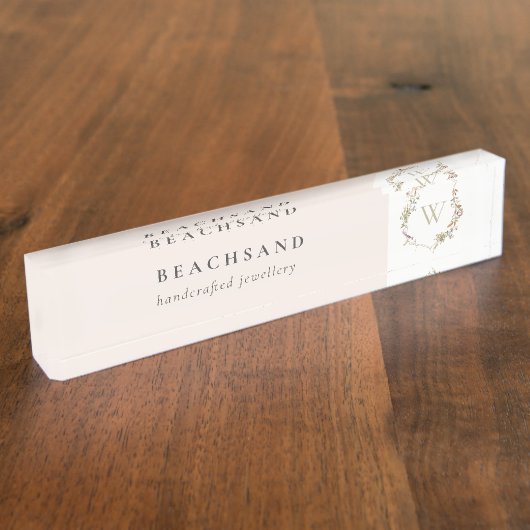 Dusky Pink Wildflower Monogram Initiaal Crest Naambordje (Zijkant)