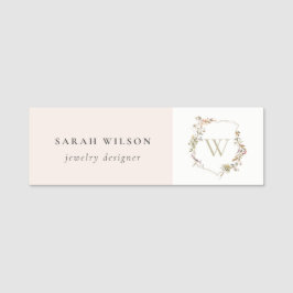 Dusky Pink Wildflower Monogram Initiaal Crest Naamplaatje
