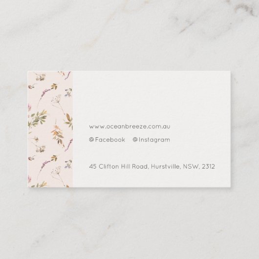 Dusky Pink Wildflower Monogram Initiaal Crest Visitekaartje (Achterkant)