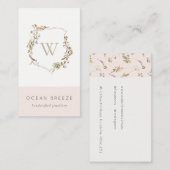 Dusky Pink Wildflower Monogram Initiaal Crest Visitekaartje (Voorkant / Achterkant)