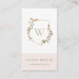 Dusky Pink Wildflower Monogram Initiaal Crest Visitekaartje