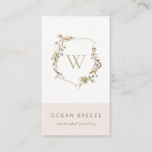 Dusky Pink Wildflower Monogram Initiaal Crest Visitekaartje