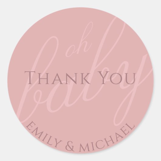 Dusky PinkDank u Baby shower Modern Ronde Sticker (Voorkant)