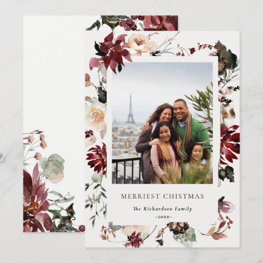 Dusky Poinsettia Floral Merriest Christmas Photo Feestdagenkaart (Voorkant / Achterkant)