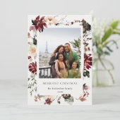 Dusky Poinsettia Floral Merriest Christmas Photo Feestdagenkaart (Staand voorkant)