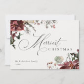 Dusky Red Poinsettia Bloem Allerfeestelijkste Kers Feestdagenkaart (Voorkant)
