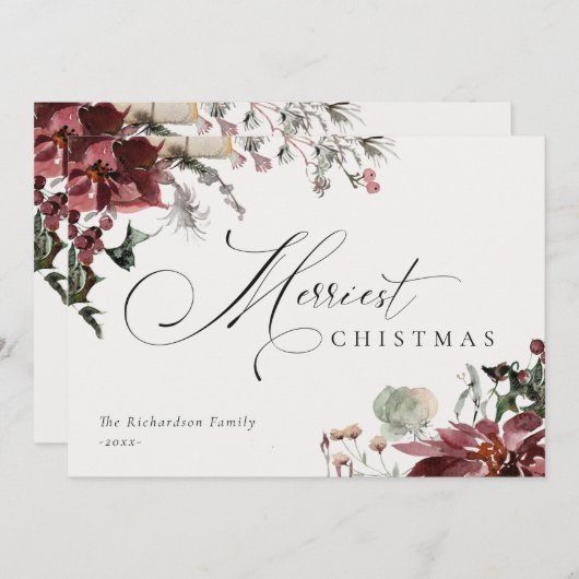Dusky Red Poinsettia Bloem Allerfeestelijkste Kers Feestdagenkaart (Voorkant / Achterkant)