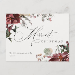 Dusky Red Poinsettia Floral Merriest Kerstmis Briefkaart