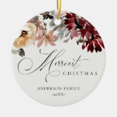 Dusky Red Poinsettia Floral Merriest Kerstmis Keramisch Ornament (Voorkant)