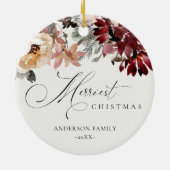 Dusky Red Poinsettia Floral Merriest Kerstmis Keramisch Ornament (Achterkant)