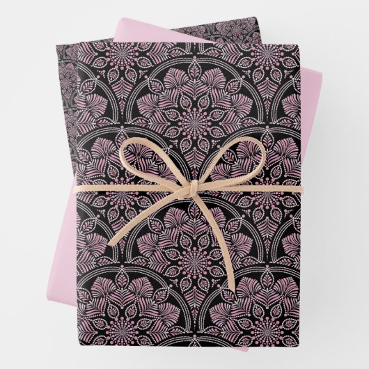 Dusky Roos fronds Mandala Art Deco Scallops Inpakpapier Vel (In situ)