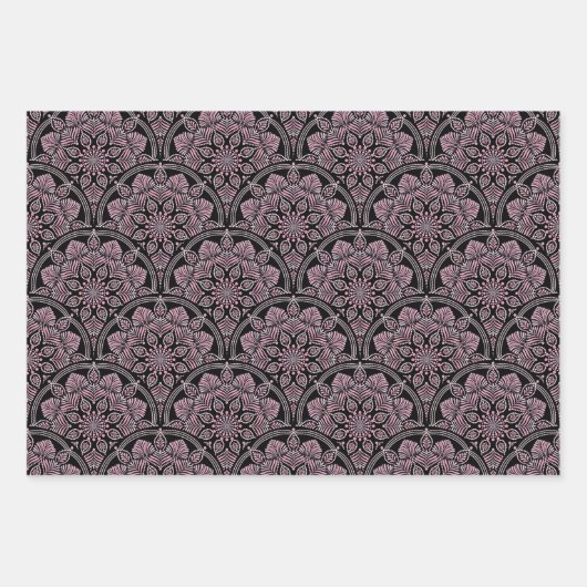 Dusky Roos fronds Mandala Art Deco Scallops Inpakpapier Vel (Voorkant)