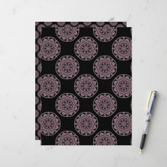 Dusky Roos Fronds Polka Dots Mandala (Voorkant / Achterkant in situ)