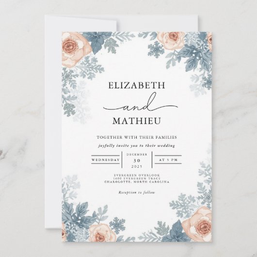 Dusky Roos Frost Floral Wedding Kaart (Voorkant)