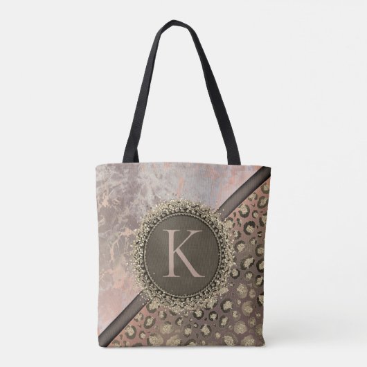 Dusky Roos Marmer Glitterij Leopard Monogram Tote Bag (Achterkant)