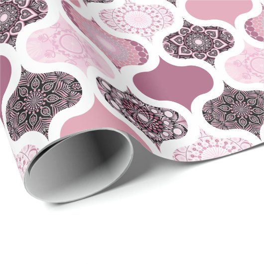 Dusky Rose Dot Mandalas Ogee Patchwork Cadeaupapier (Rol Hoek)