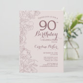 Dusky Roze Bloem 90ste Verjaardagsfeestje Kaart (Staand voorkant)