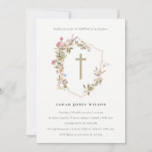 Dusky Roze Blush Wilde Bloem Kruis Crest Doop Kaart (Voorkant)