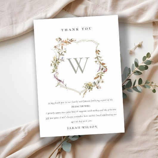 Dusky Roze Blush Wildflower Wapen Bruidsdouche Bedankkaart