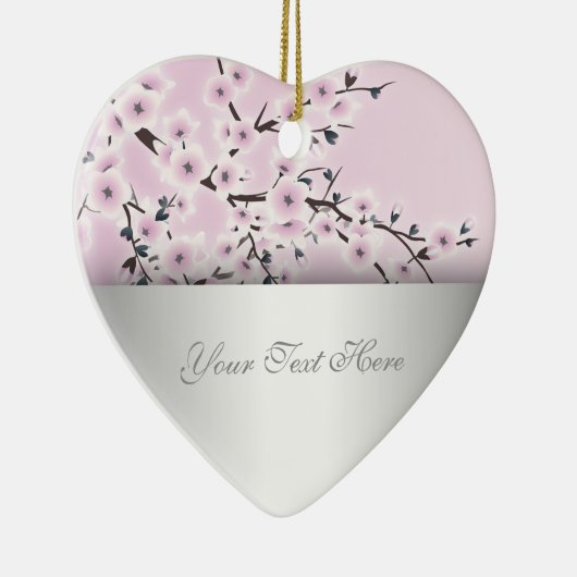 Dusky Roze Cherry Blossom Floral add Text Keramisch Ornament (Rechts)