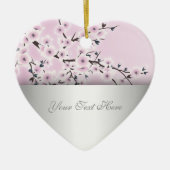 Dusky Roze Cherry Blossom Floral add Text Keramisch Ornament (Voorkant)