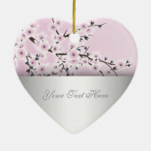 Dusky Roze Cherry Blossom Floral add Text Keramisch Ornament (Achterkant)