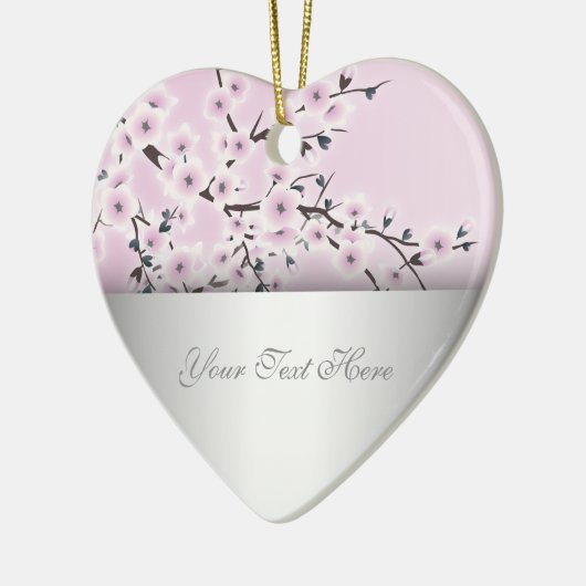 Dusky Roze Cherry Blossom Floral add Text Keramisch Ornament (Links)