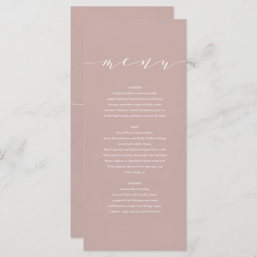 Dusky roze elegante waterverf schilderde bruiloft menu (Voorkant / Achterkant)