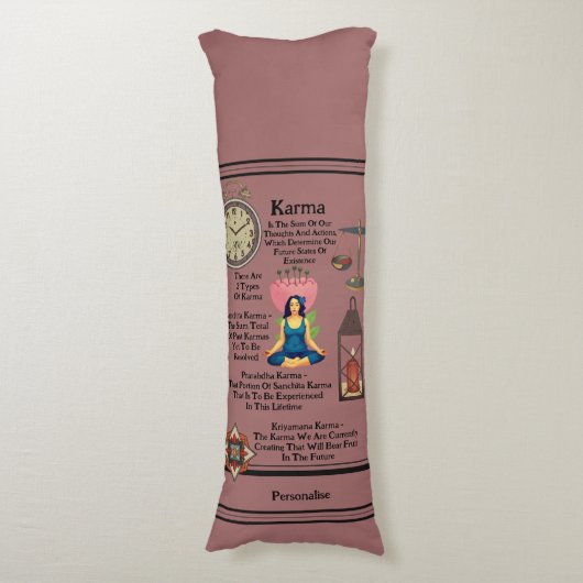 Dusky Roze Karma Quote Yoga Meditatie Bolster Lichaamskussen (Voorkant Verticaal)
