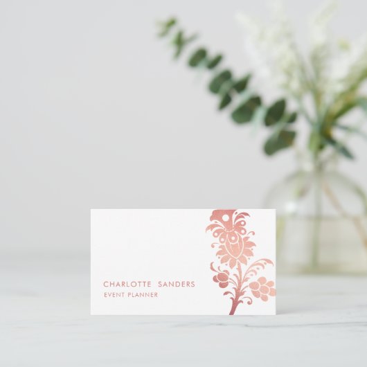 Dusky roze luxe minimale bloemenchique visitekaartje (Staand voorkant)