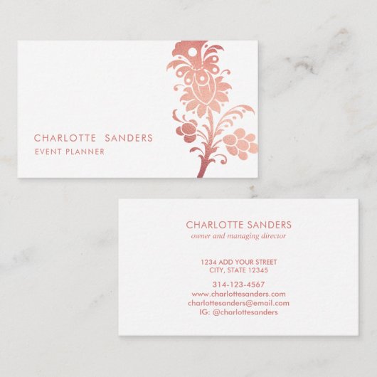 Dusky roze luxe minimale bloemenchique visitekaartje (Voorkant / Achterkant)