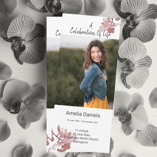 Dusky Roze Orchid Celebration of Life Photo Card Kaart