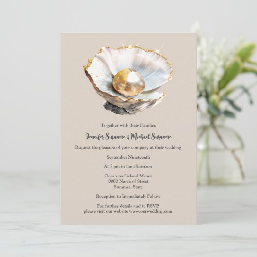 Dusky roze parel in shell 3D shimmer strand chic Kaart (Staand voorkant)