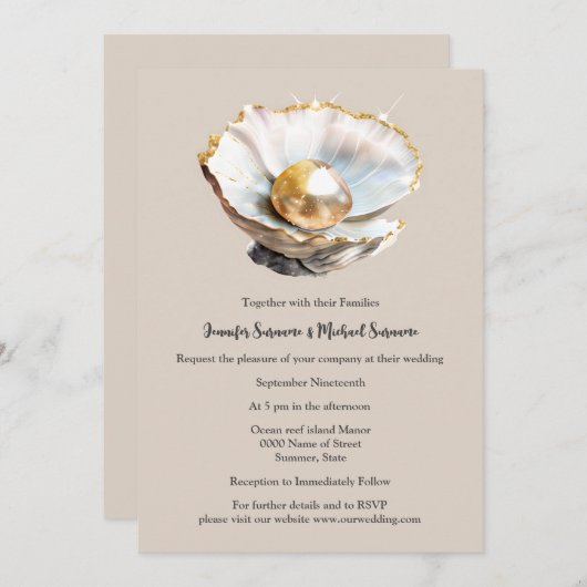 Dusky roze parel in shell 3D shimmer strand chic Kaart (Voorkant / Achterkant)