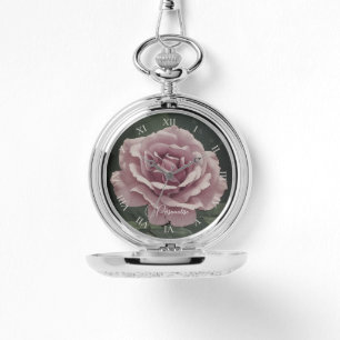 Dusky Roze Rose Bloem Gepersonaliseerd Zilver Horloge