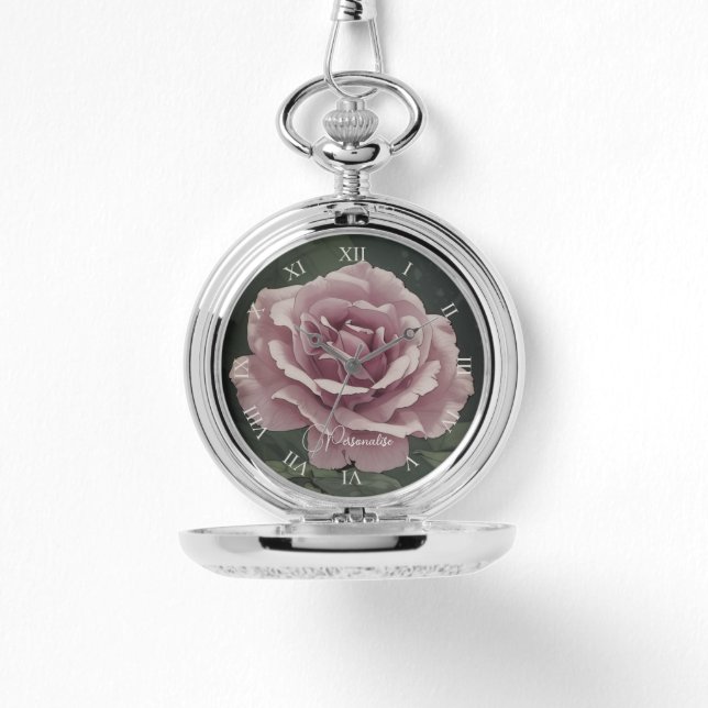 Dusky Roze Rose Bloem Gepersonaliseerd Zilver Horloge (Voorkant)