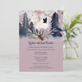 Dusky roze waterverf bos donkere maan  kaart (Staand voorkant)