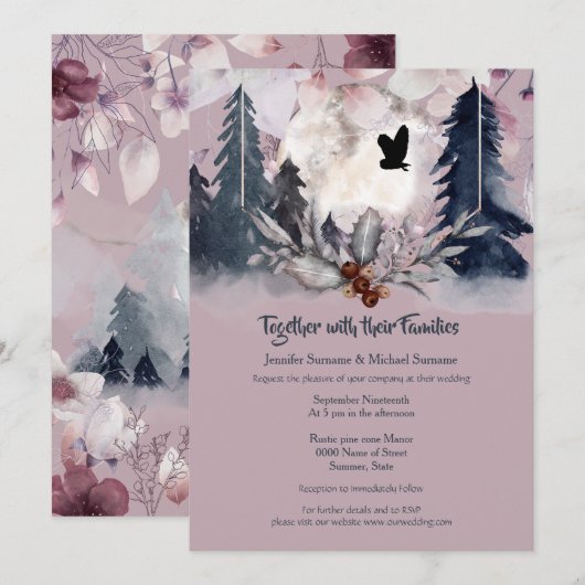 Dusky roze waterverf bos donkere maan  kaart (Voorkant / Achterkant)