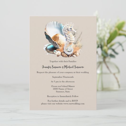 Dusky roze wit zeepaardje schelp koraal strand kaart (Staand voorkant)