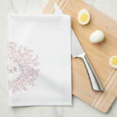 Dusky roze witte cirkelbladmonogram theedoek (Quarter Fold)