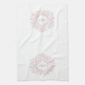 Dusky roze witte cirkelbladmonogram theedoek (Verticaal)