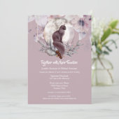 Dusky roze zwarte waterverf maanuitnodiging kaart (Staand voorkant)