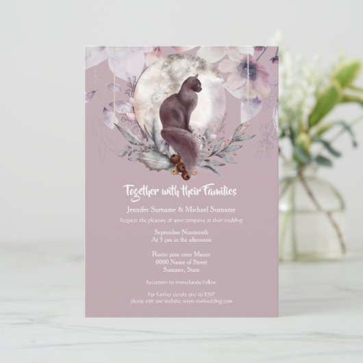 Dusky roze zwarte waterverf maanuitnodiging kaart (Staand voorkant)