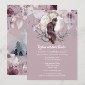 Dusky roze zwarte waterverf maanuitnodiging kaart (Voorkant / Achterkant)