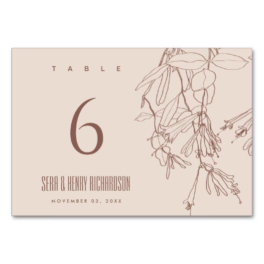 DUSKY RUST BLUSH LINE DRAADT FLORAL WEDDING KAART (Voorkant)