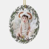 Dusky Sage Green Kerstmis Wreatfoto Blessings Keramisch Ornament (Rechts)