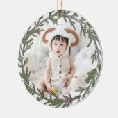 Dusky Sage Green Kerstmis Wreatfoto Blessings Keramisch Ornament (Links)