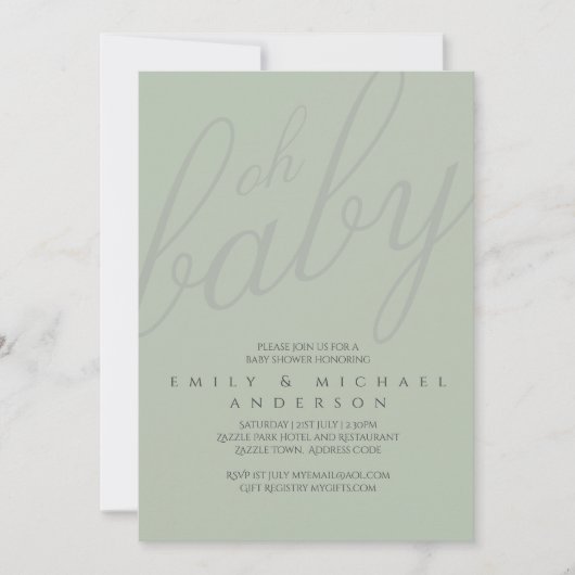 Dusky Sage Typography Baby shower Gender onthullin Kaart (Voorkant)