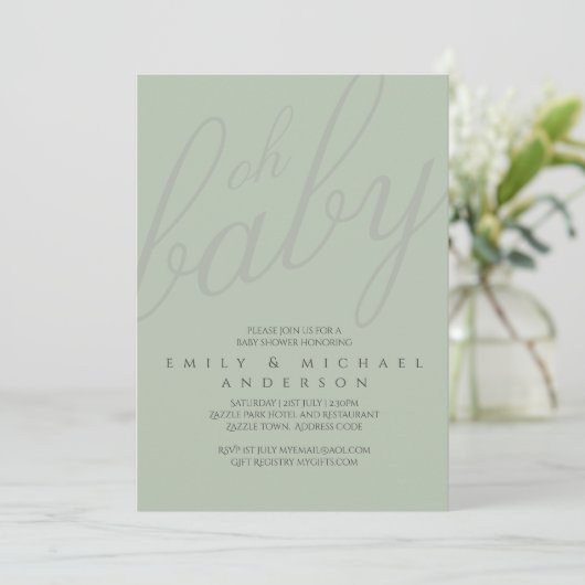 Dusky Sage Typography Baby shower Gender onthullin Kaart (Staand voorkant)