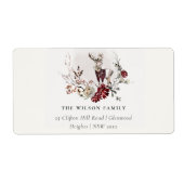 Dusky Stag Marsala Floral Wreate Kerstadres Etiket (Voorkant)